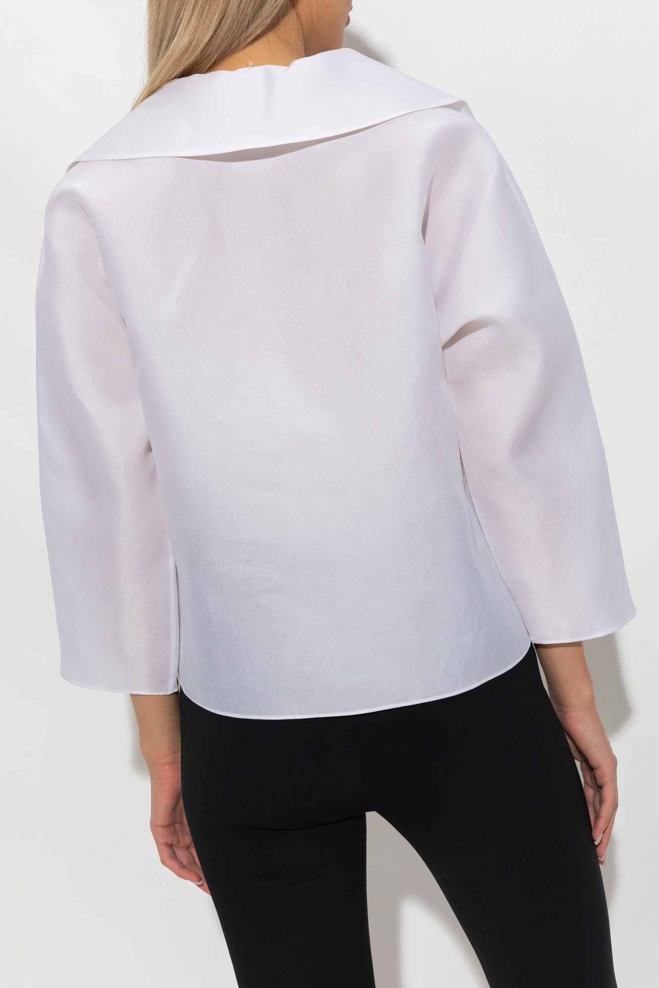 Tory Burch V-neck 3/4-sleeve Silk Gazar Tunic In White