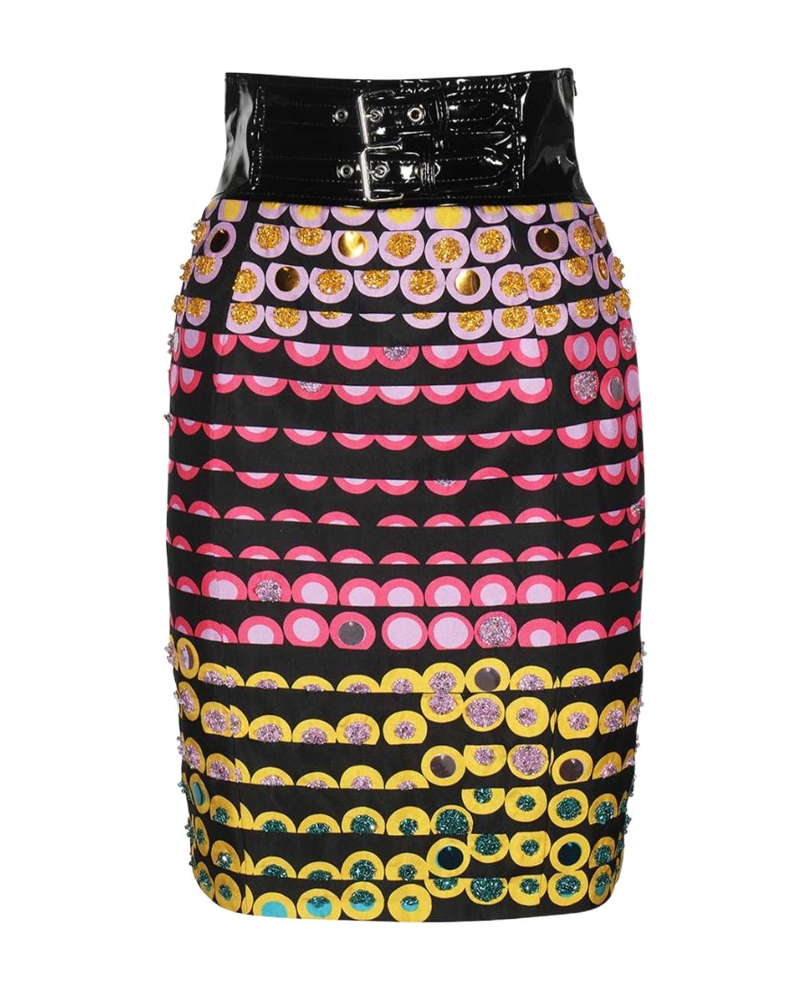 Moschino Ladies Glitter Polka-dot Skirt With Vinyl Waist In Black