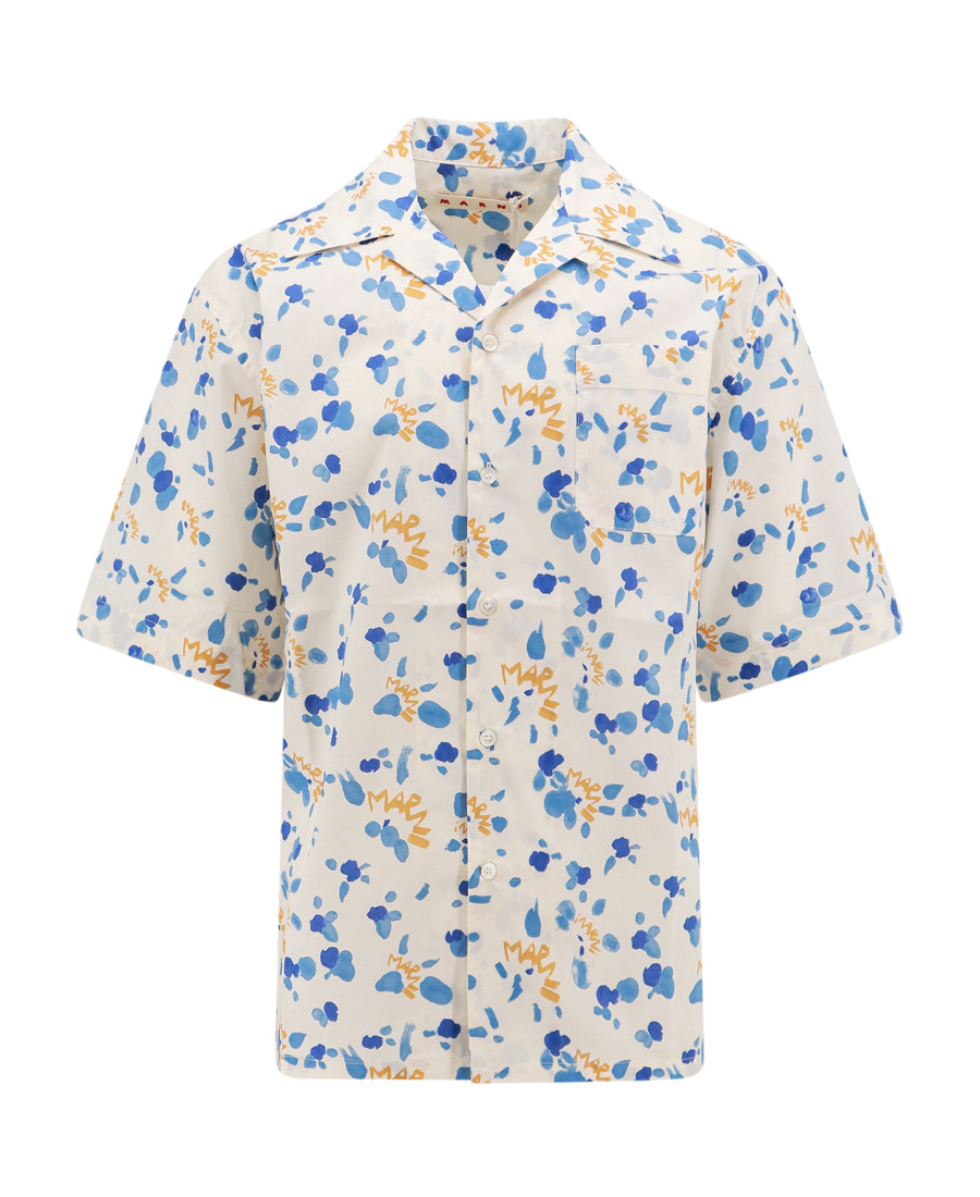Shop Marni Logo-print Cotton Shirt In White