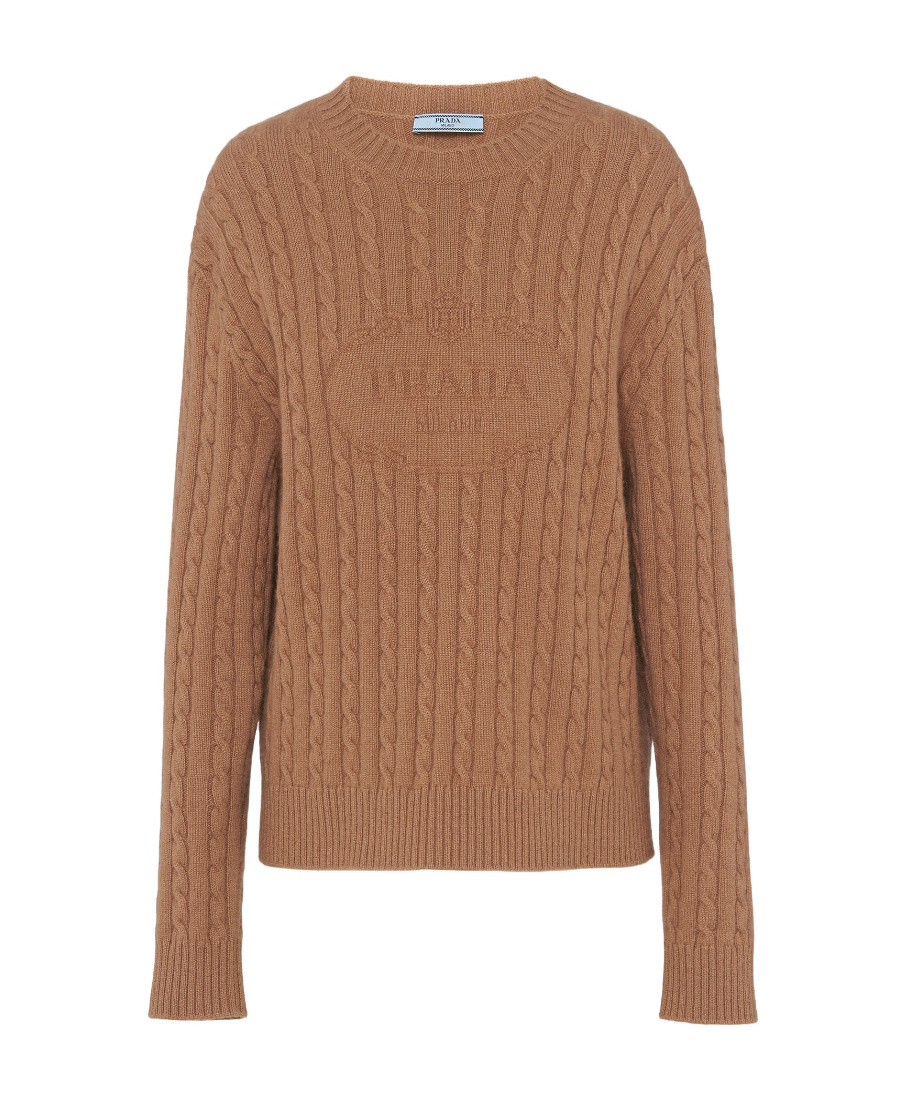 Prada Cashmere Crew-neck Sweater In Camel Brown