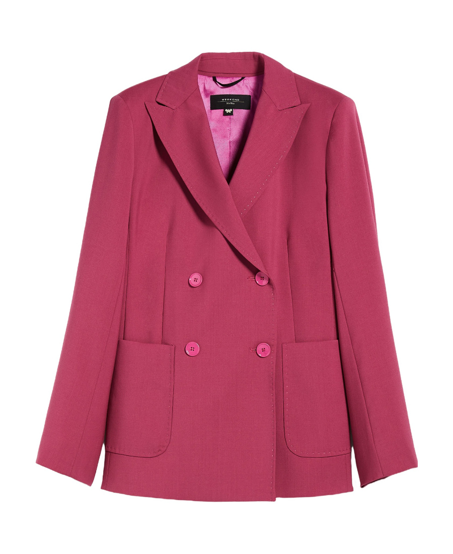 Weekend Max Mara Double-breasted Wool Suit Jacket In Pink