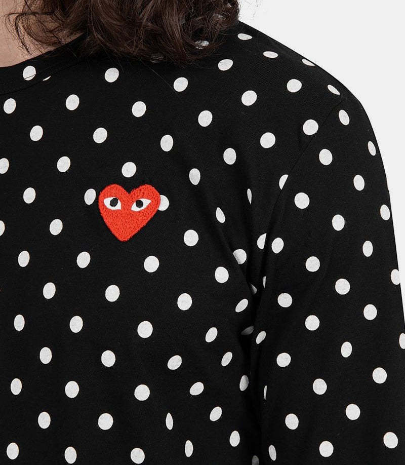 Comme Des Garçons Play Black Polka Dot Heart Patch Long Sleeve T-shirt In Black