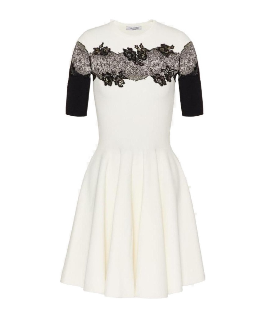 VALENTINO LACE-PANEL A-LINE DRESS 