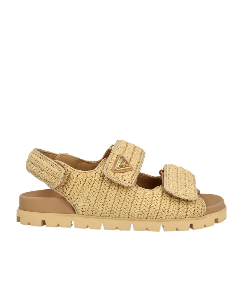 Prada Woven Design Sandals With Adjustable Straps And Chunky Sole In Nude