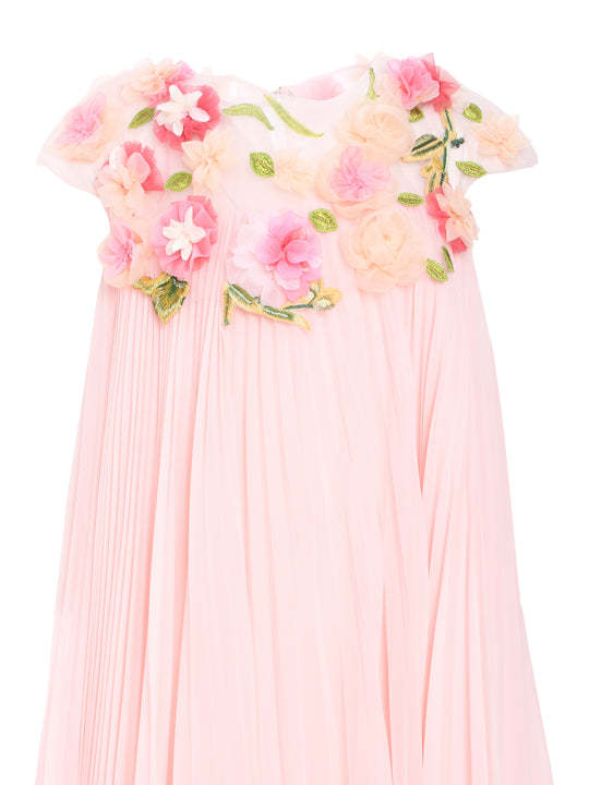 Marchesa Floral-appliqué Dress In Pink