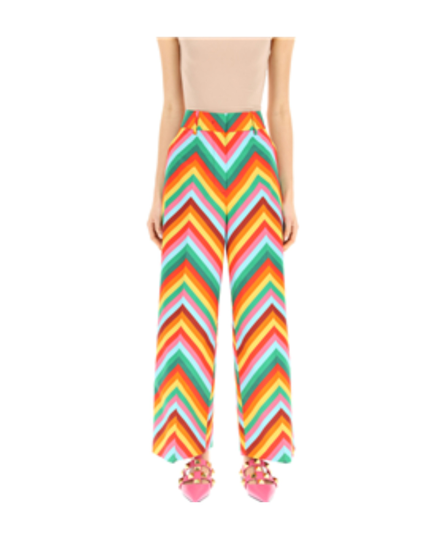 Shop Valentino Chevron-pattern Cropped Trousers In Multicolor