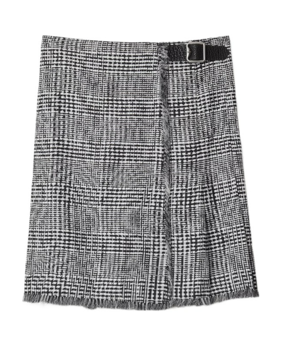 Burberry Plaid-check Fringed Miniskirt In Gray