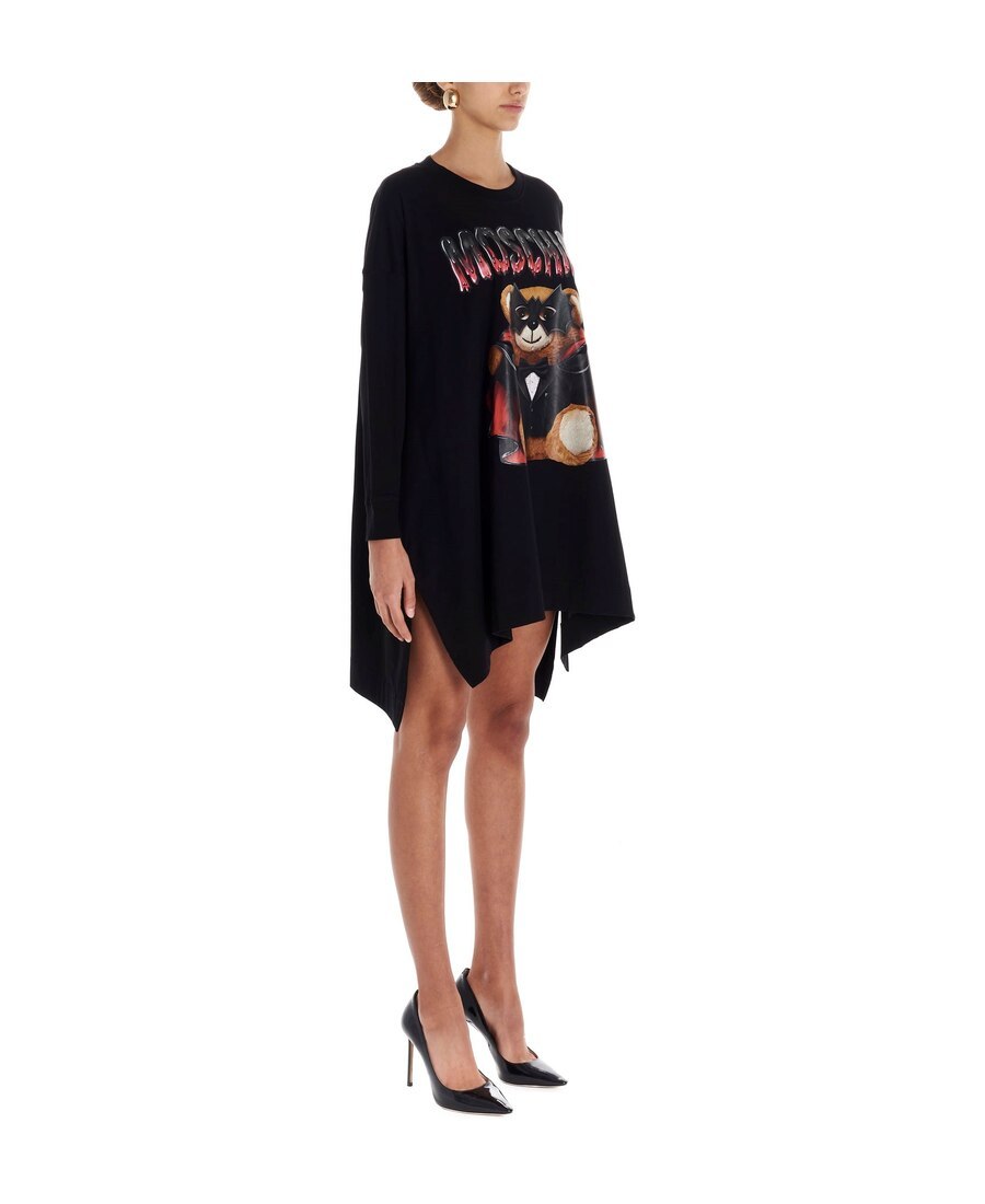 Moschino Bat Teddy Bear Print Dress In Black