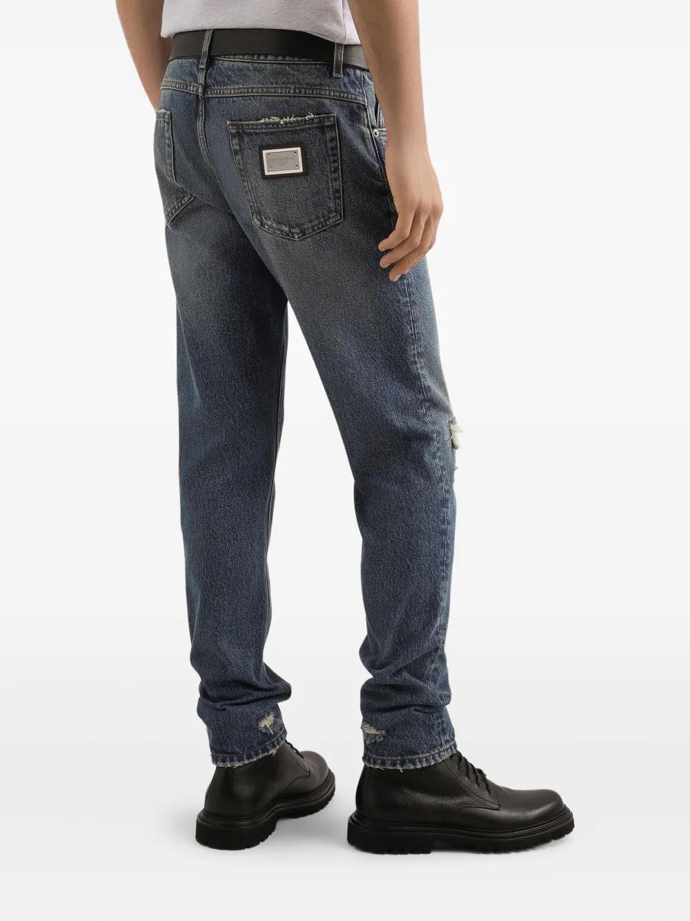 Dolce & Gabbana Distressed Logo-plaque Jeans In Multi