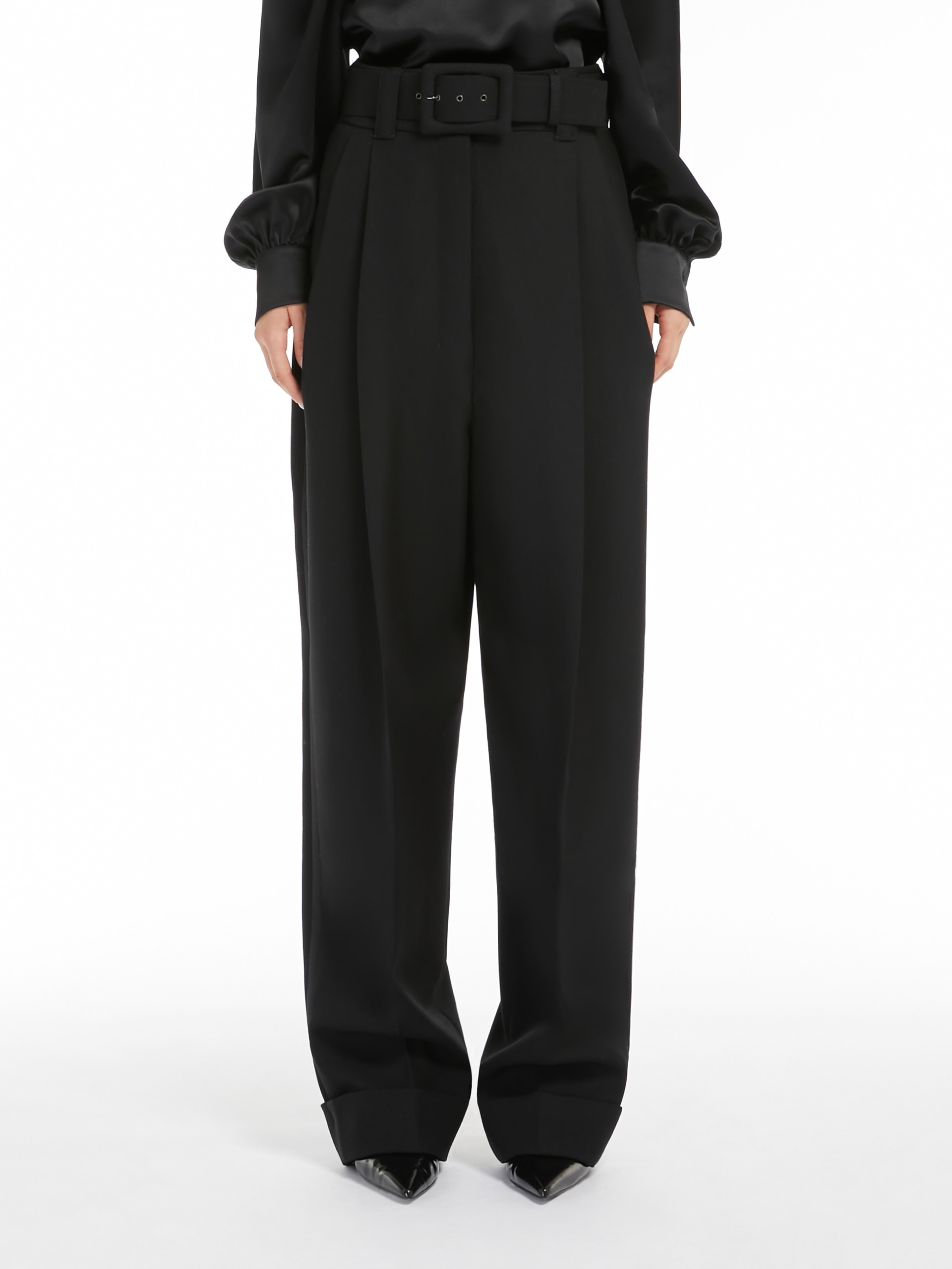 Shop Max Mara Grain Wool Trousers In Black