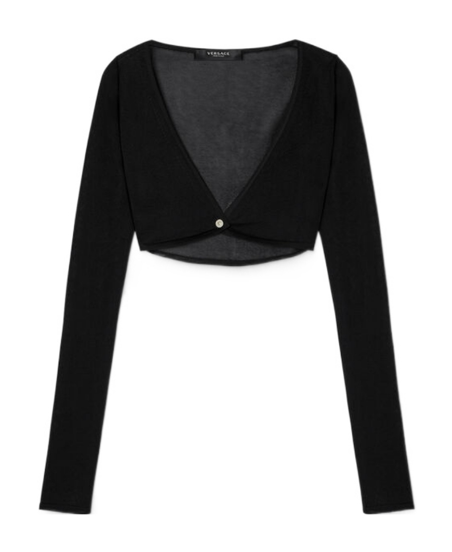 Versace Medusa Crop Knit Cardigan, Female, Black, 36 In Black