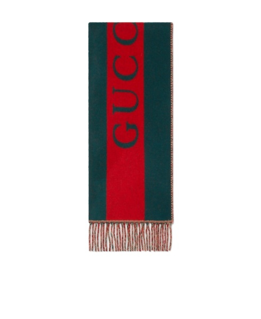 Gucci Logo-jacquard Web-stripe Scarf In Green