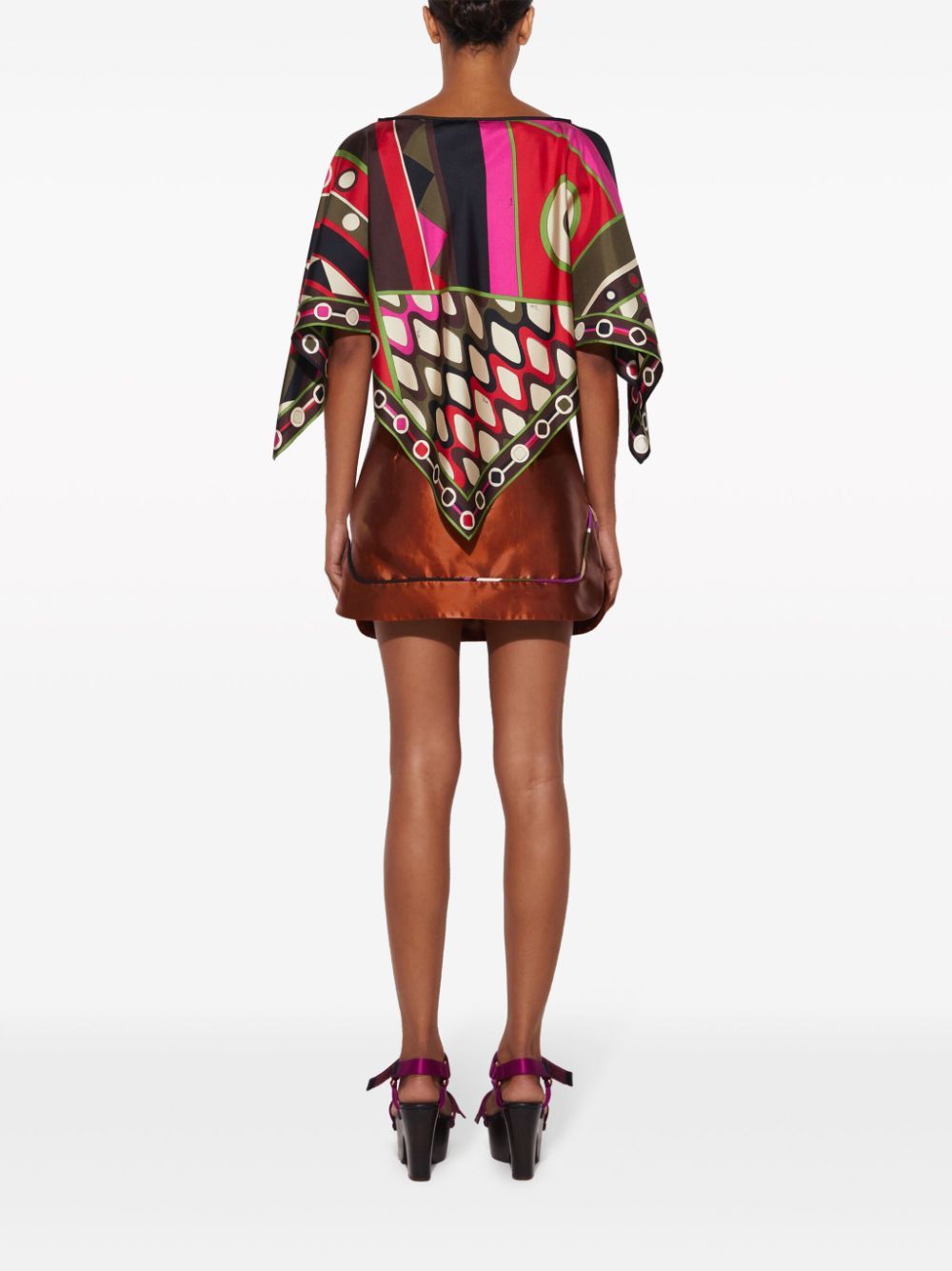 Pucci Abstract Boat Neckline Silk Loose Fit Top In Red