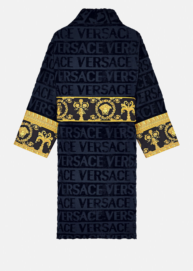 Versace I Love Baroque Terry-cloth Bathrobe In Black