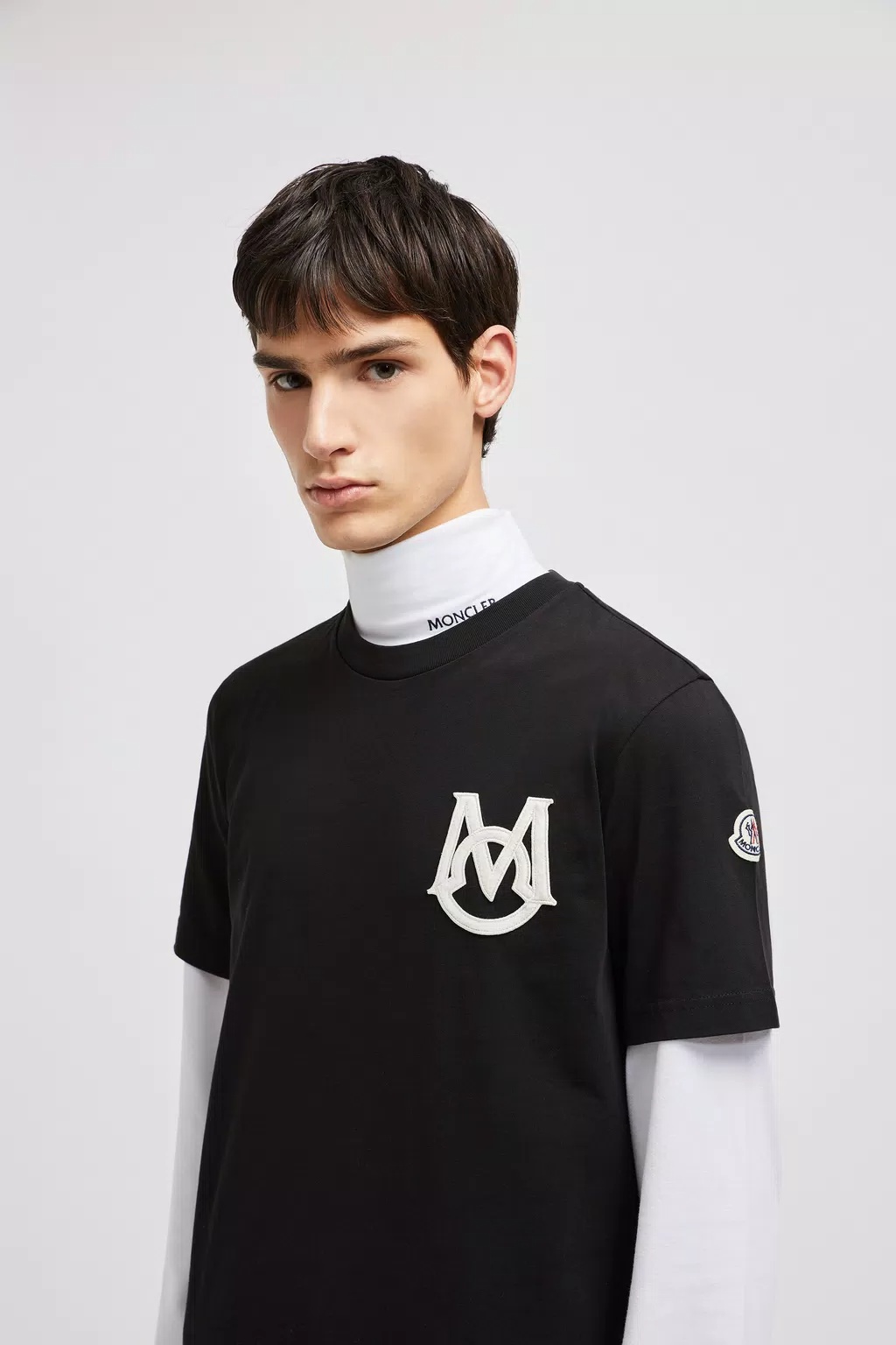 Moncler Cotton T-shirt Featuring Embroidered Patch In Black