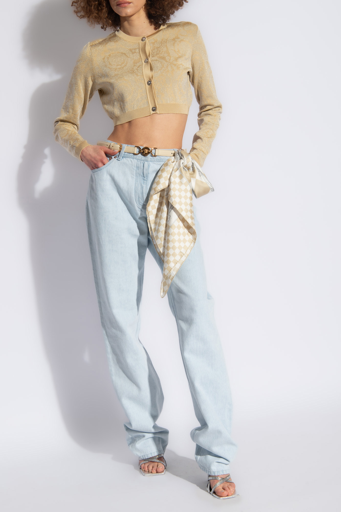Versace Textured Barocco Knit Sweater In Nude