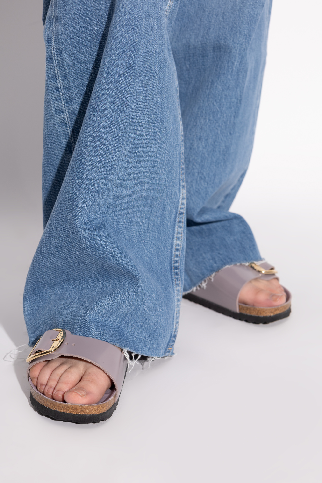 Birkenstock Arizona Big Buckle High Shine Hammered Sandals Faded Purple In Gray
