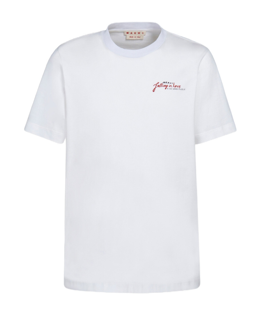 Marni Classic Cotton Knit T-shirt With Unique Stitched Logo Detail In White