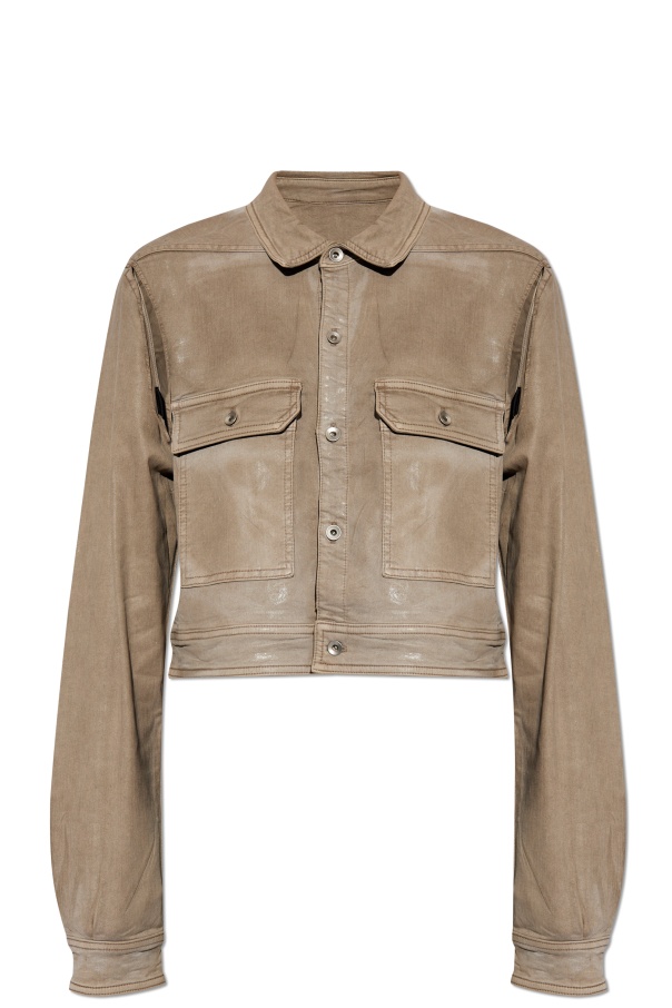 Rick Owens Cut-out Foiled Denim Jacket In Nude