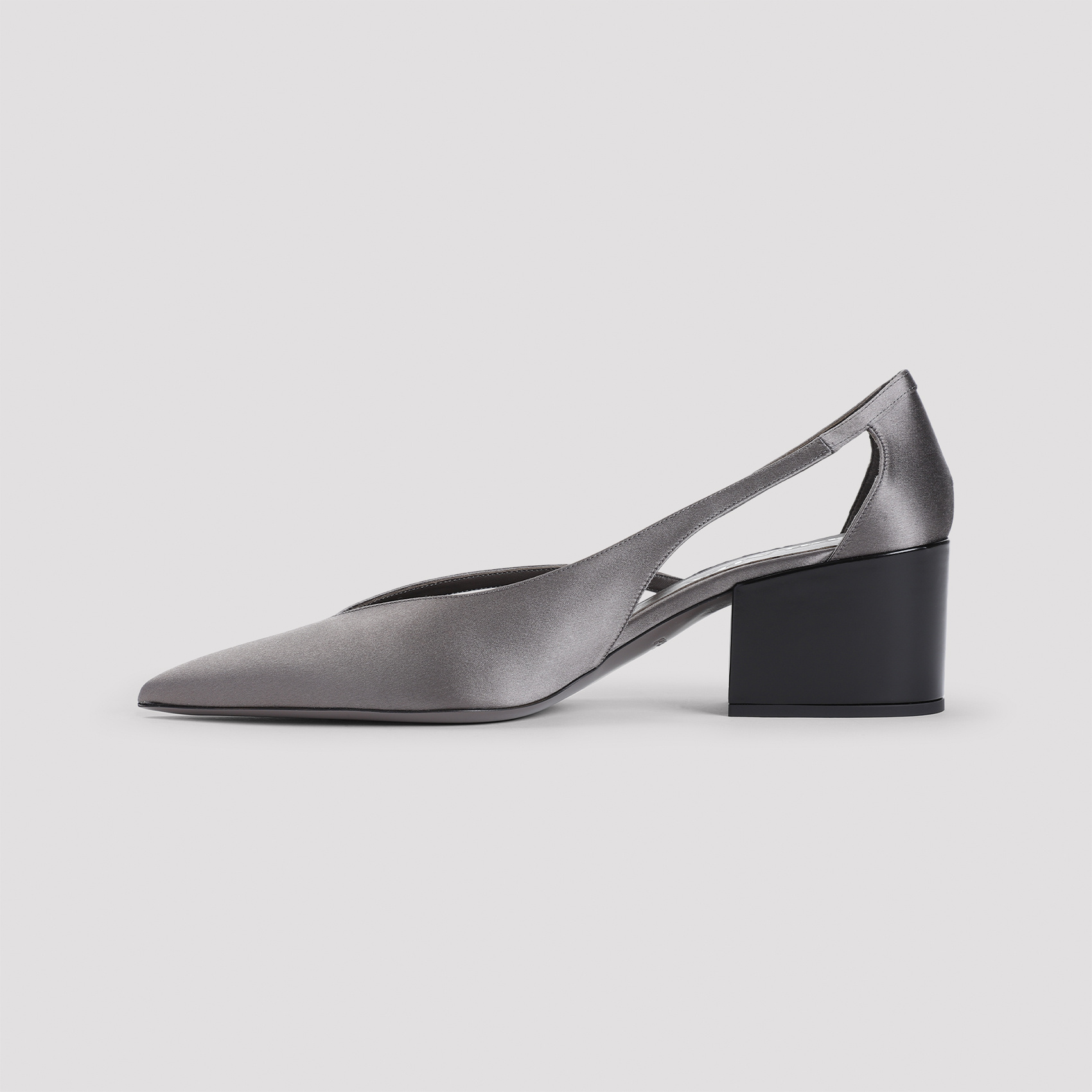 Prada Pointed Toe Block Heel Cut-out Pumps In Gray