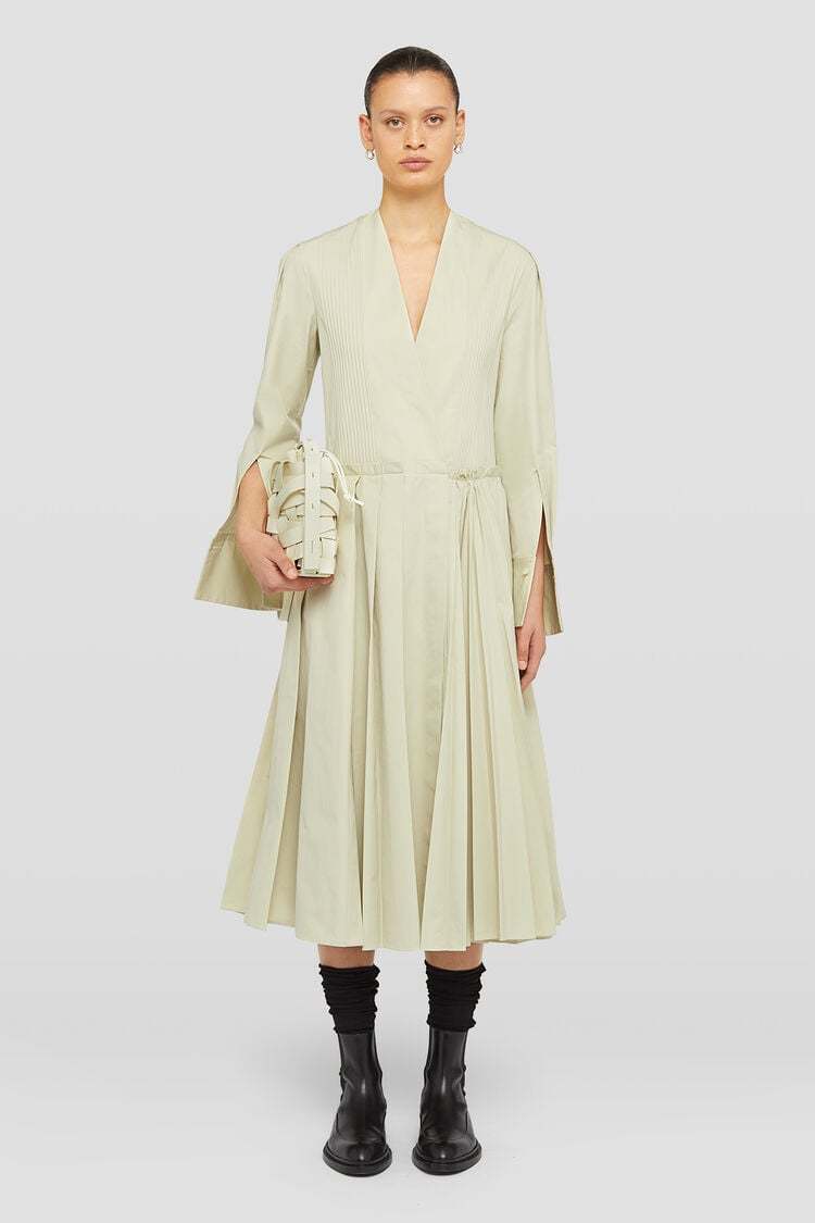 Jil Sander Small Woven Leather Bucket Bag In Nude