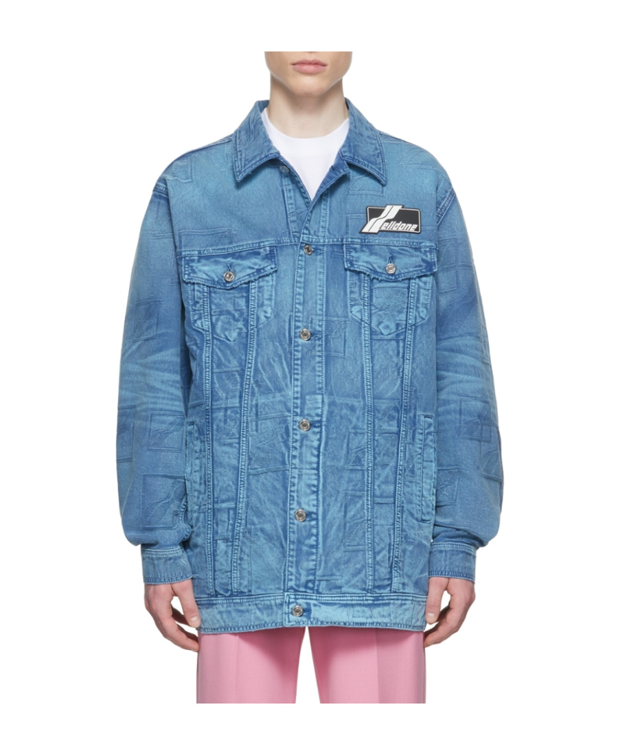 We11 Done Logo Lapel Denim Jacket In Blue
