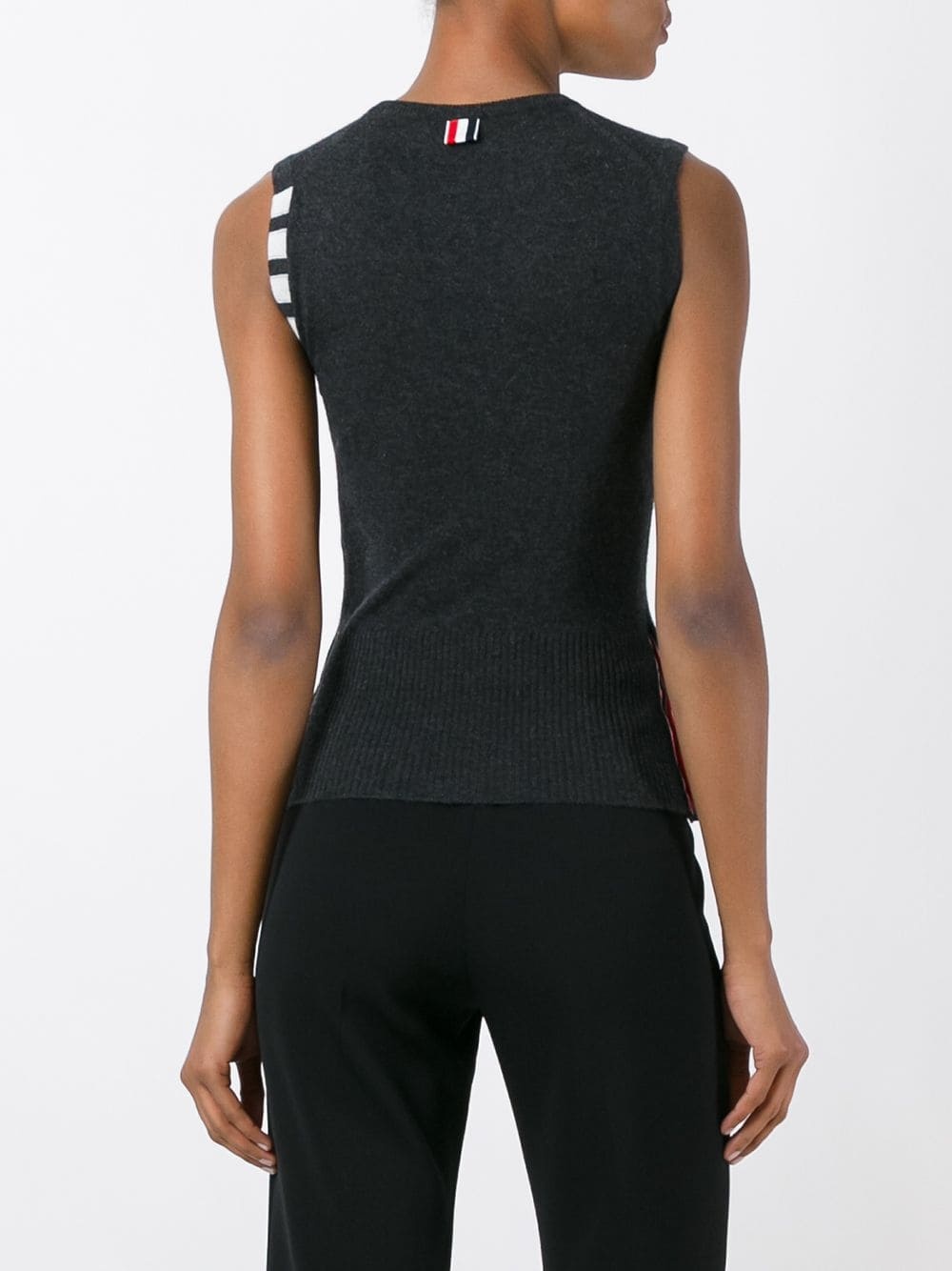 Thom Browne Cashmere Sleeveless Sweater Stripe Detail In Gray