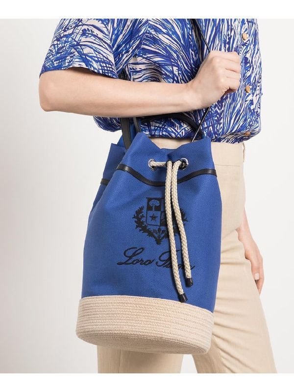 Loro Piana Sailor Mini Canvas Bucket Bag In Blue