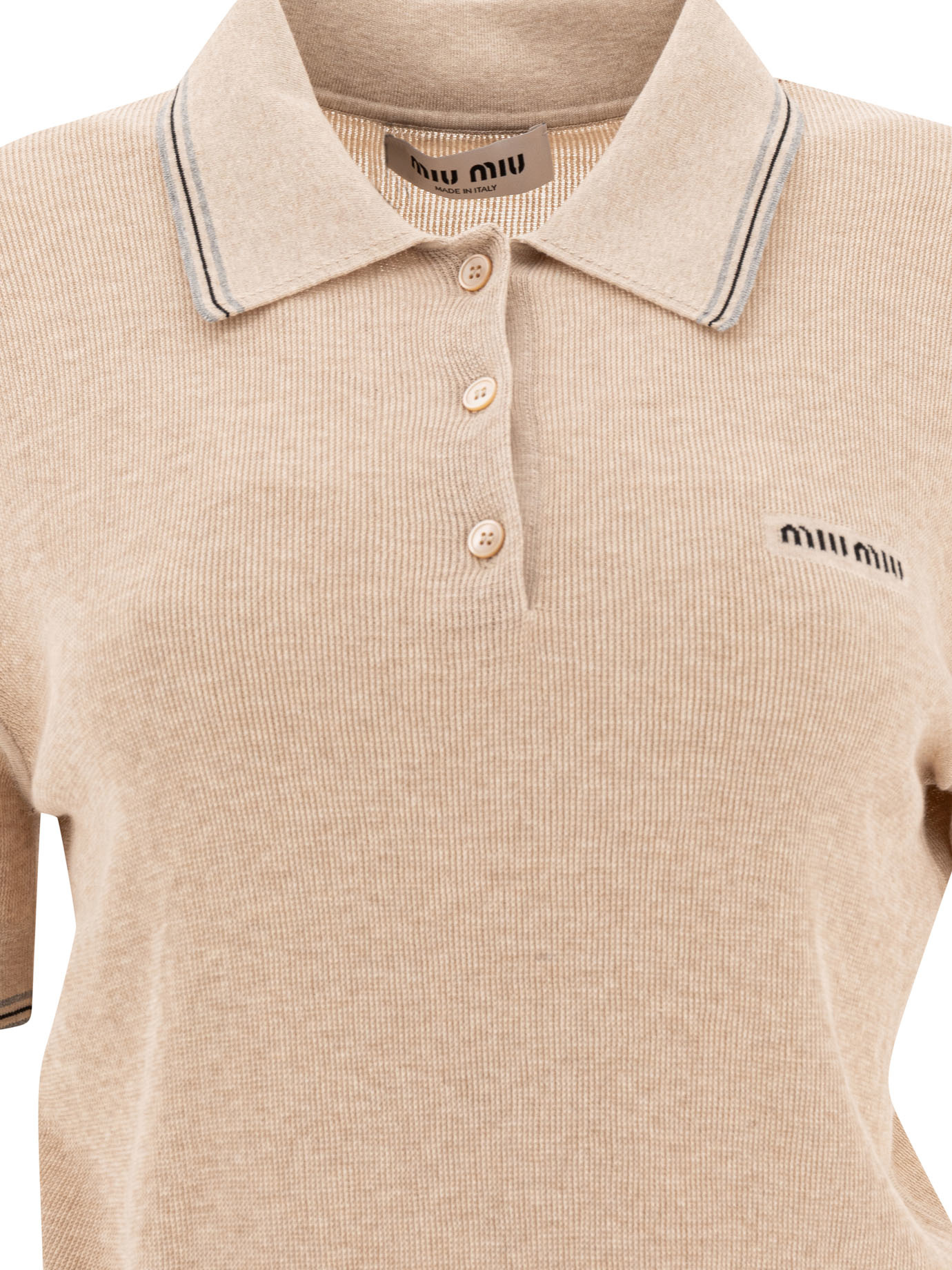 Miu Miu Crop Ribbed Cotton Polo Shirt In Yellow