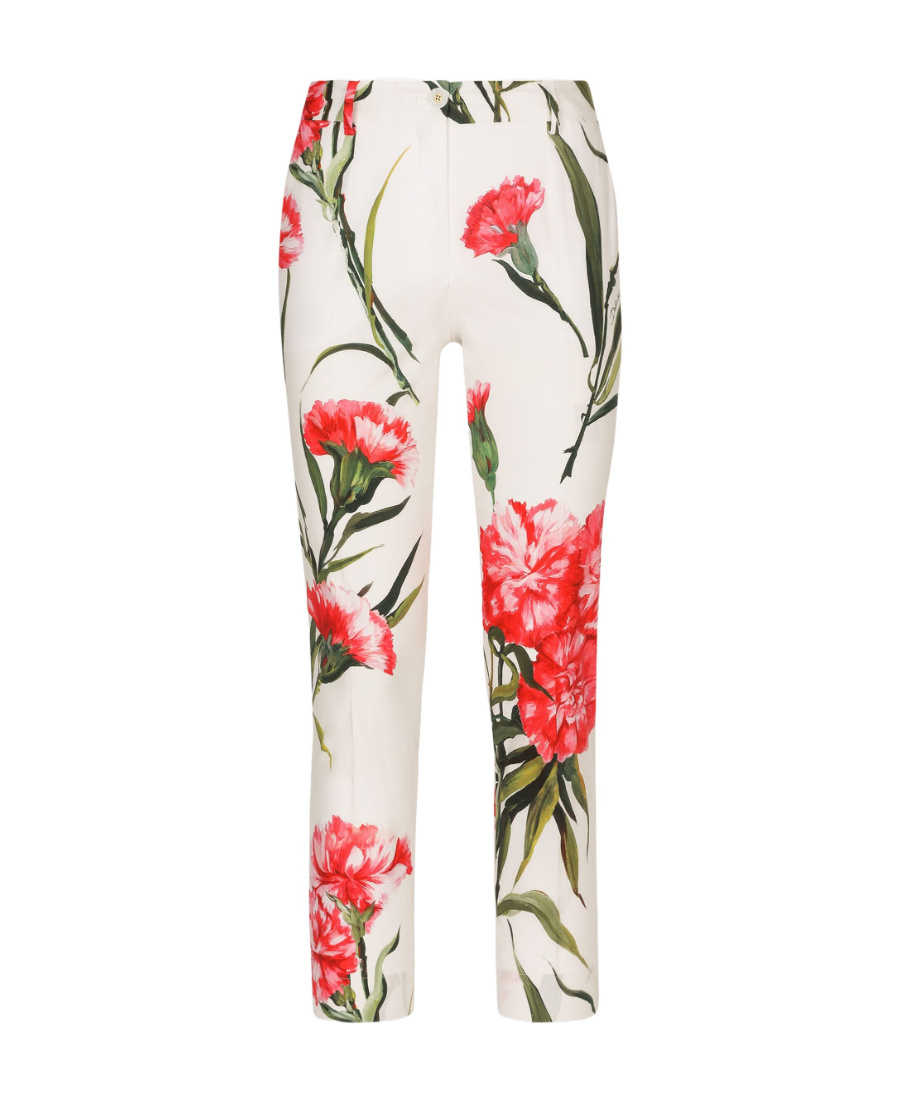Dolce & Gabbana Carnation Print Stretch Cotton Crop Pants In White