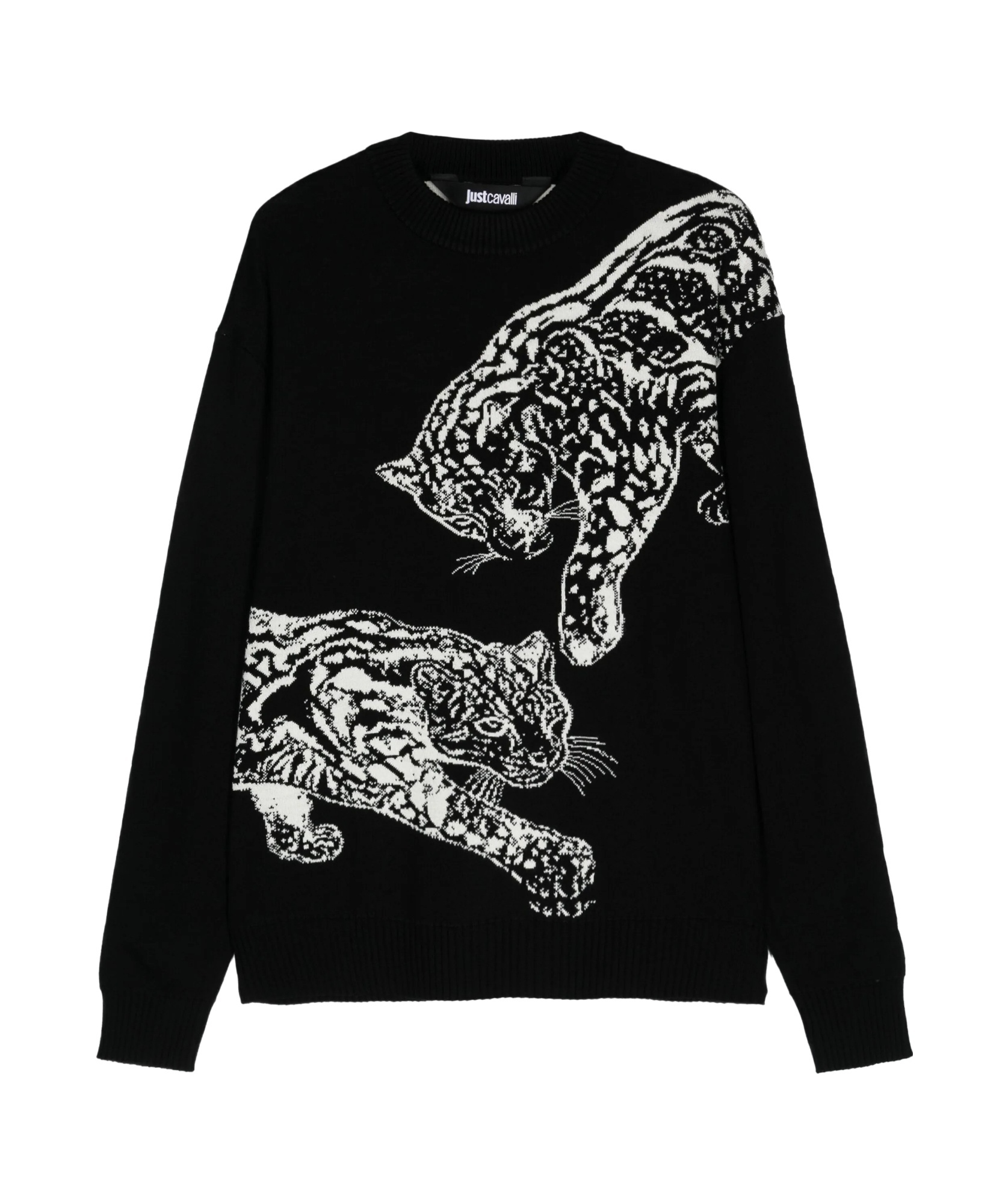 Just Cavalli Tiger Intarsia Sweater In Black