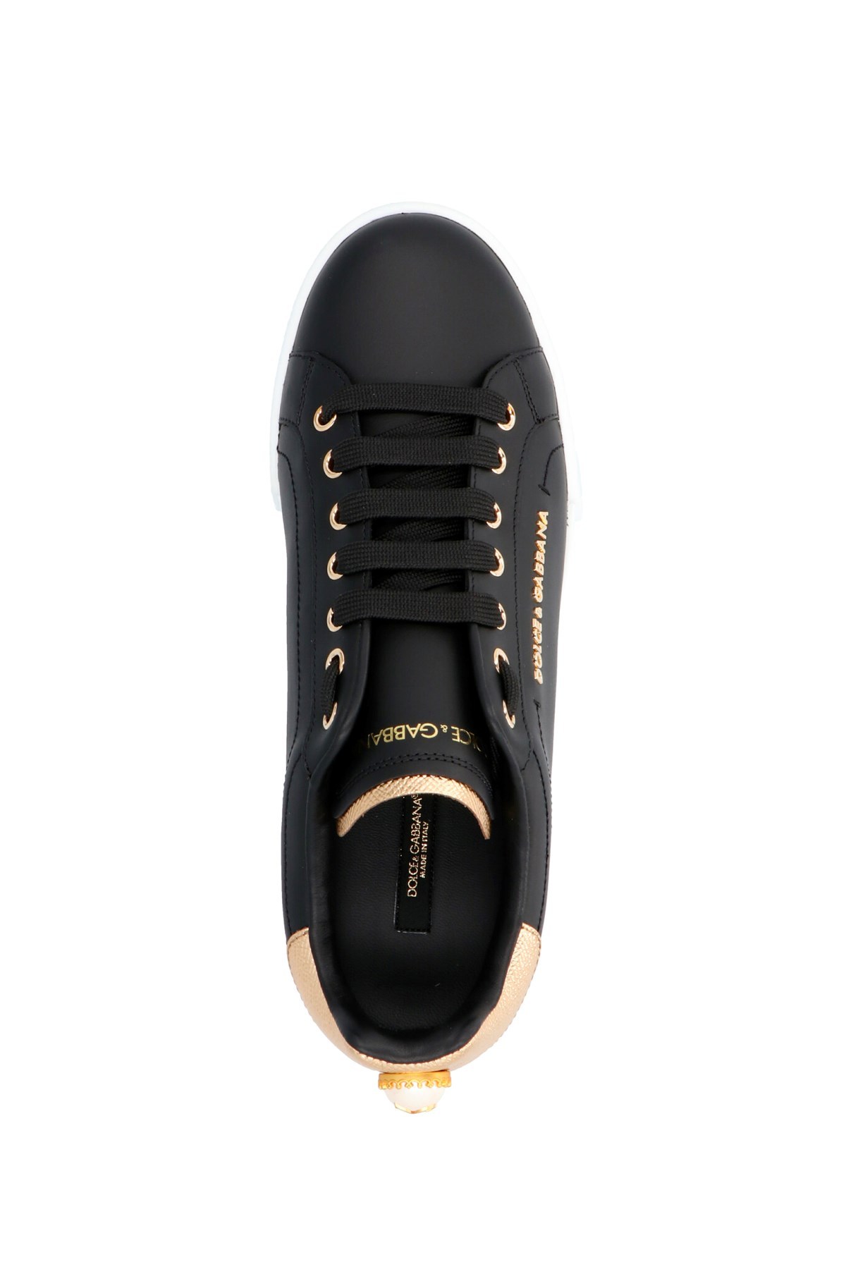 Dolce & Gabbana Embellished Leather Sneakers In Black