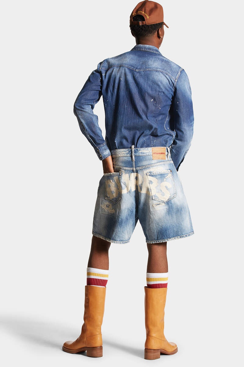 Dsquared2 Shark Bite Washed Denim Shorts In Blue