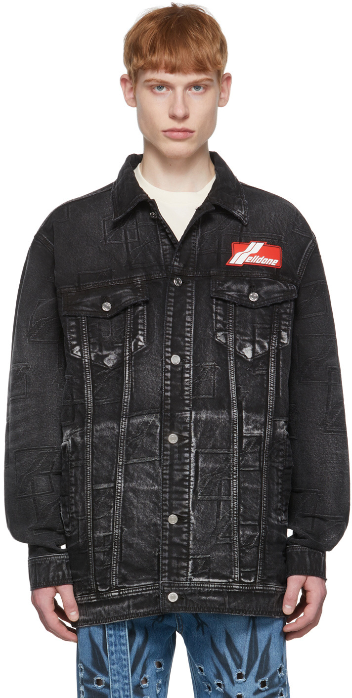 We11 Done Logo-patch Denim Jacket In Black