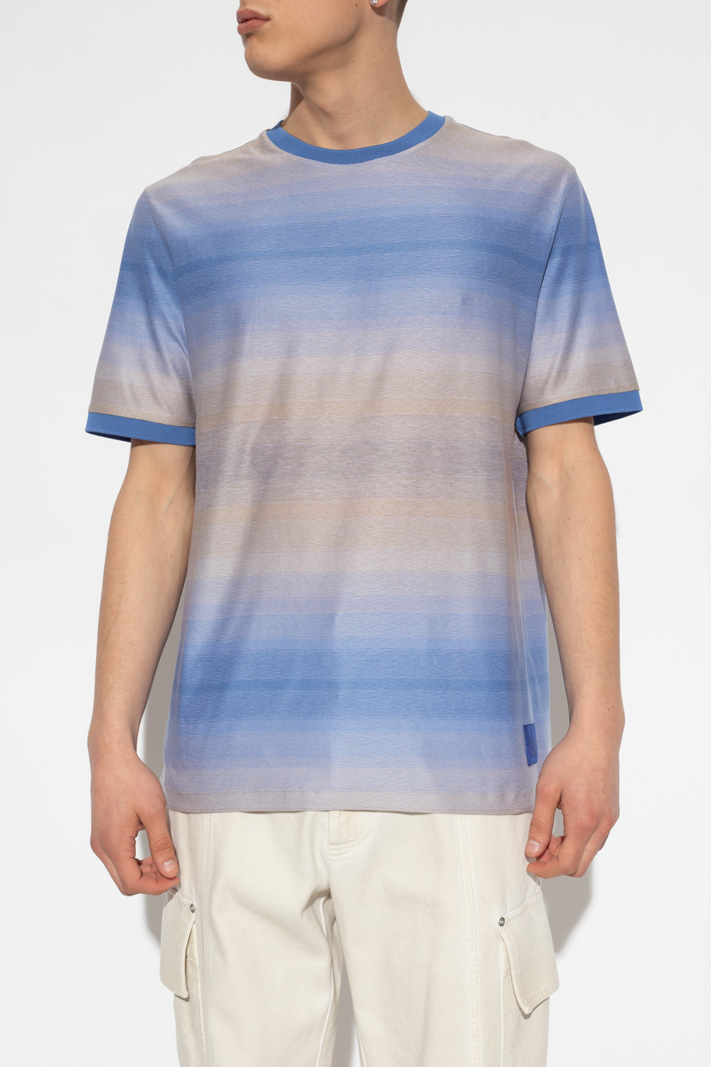Paul Smith Stripe-pattern Cotton T-shirt In Blue