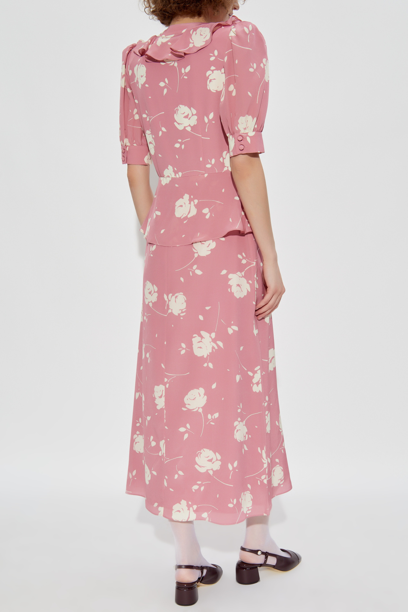 Alessandra Rich Floral Ruffled Silk Midi Dress In Pink