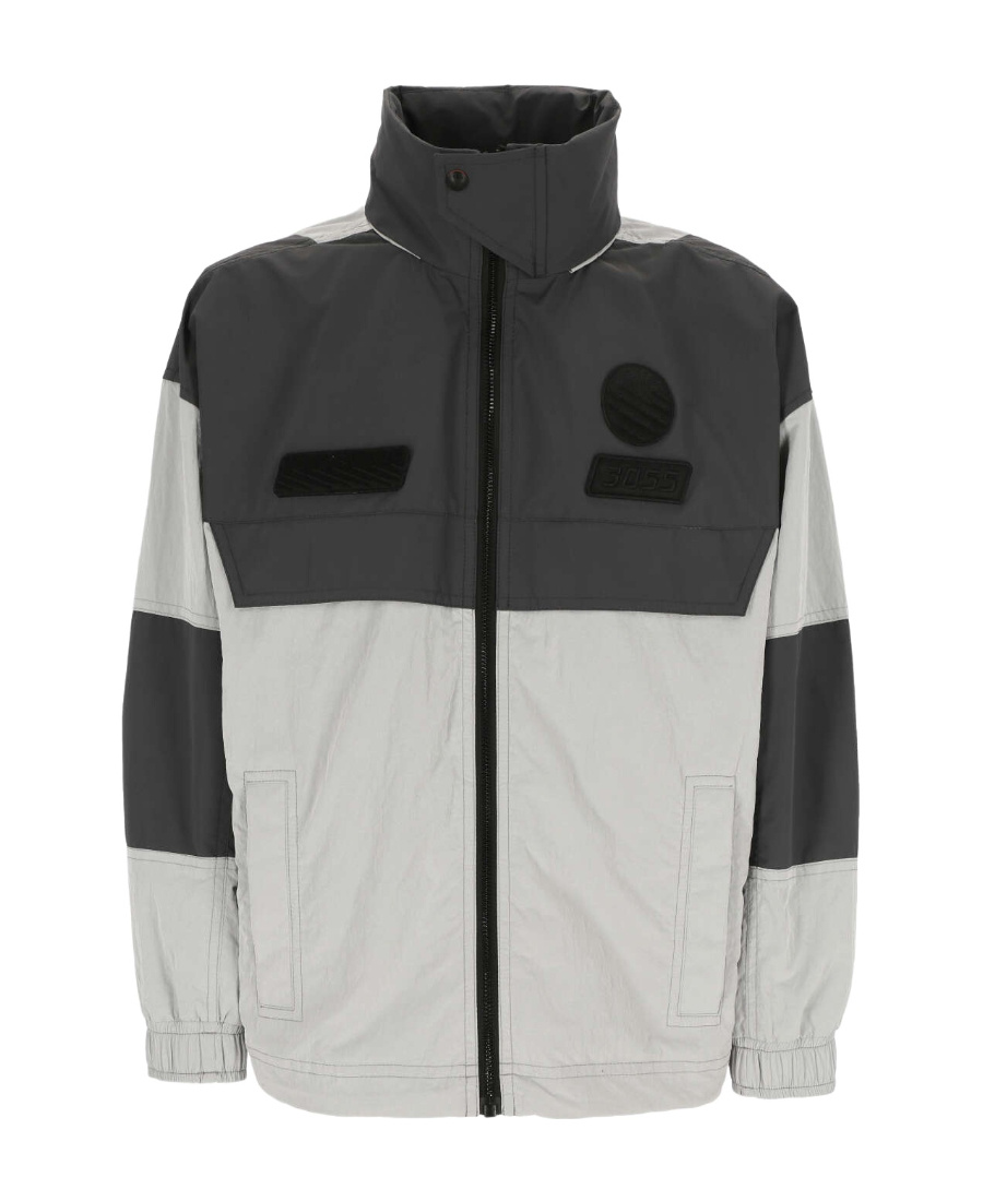 Hugo Boss Logo-patch Colour-block Hooded Jacket In Black