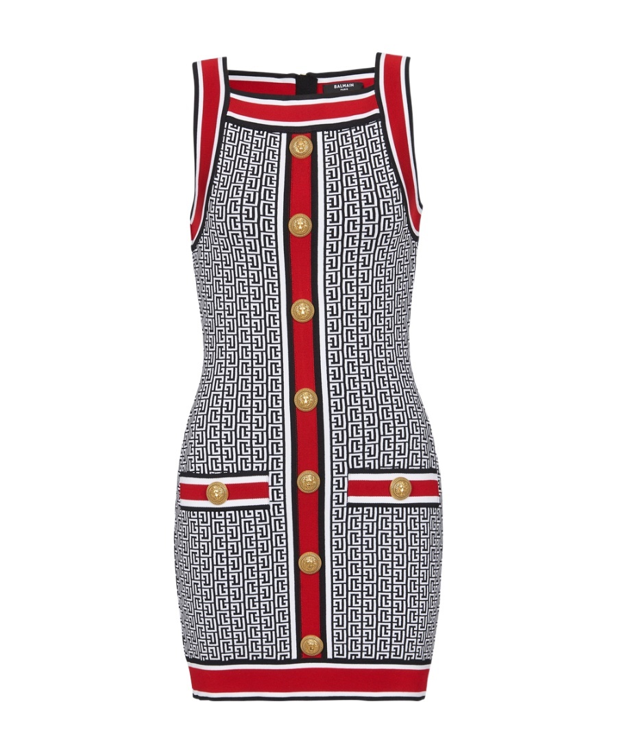 Shop Balmain Short Monogrammed Knit Dress In Black