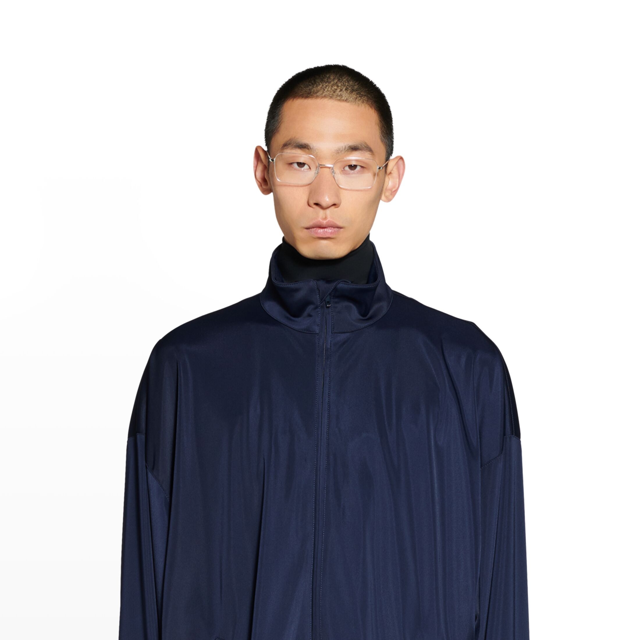 Balenciaga Roll-neck Zip Jacket In Blue