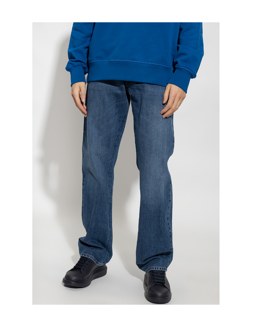 Alexander Mcqueen Turn-up Cuff Straight-leg Jans In Blue