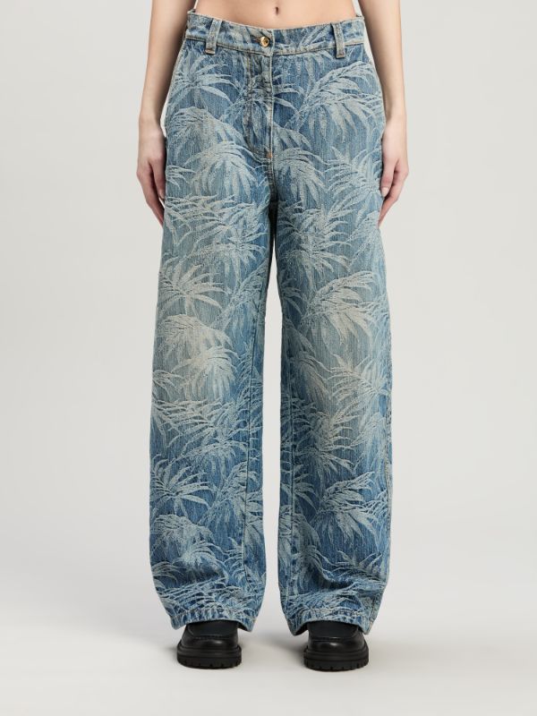 Palm Angels Blue Baggy Palms Wash Pattern Jeans In Blue