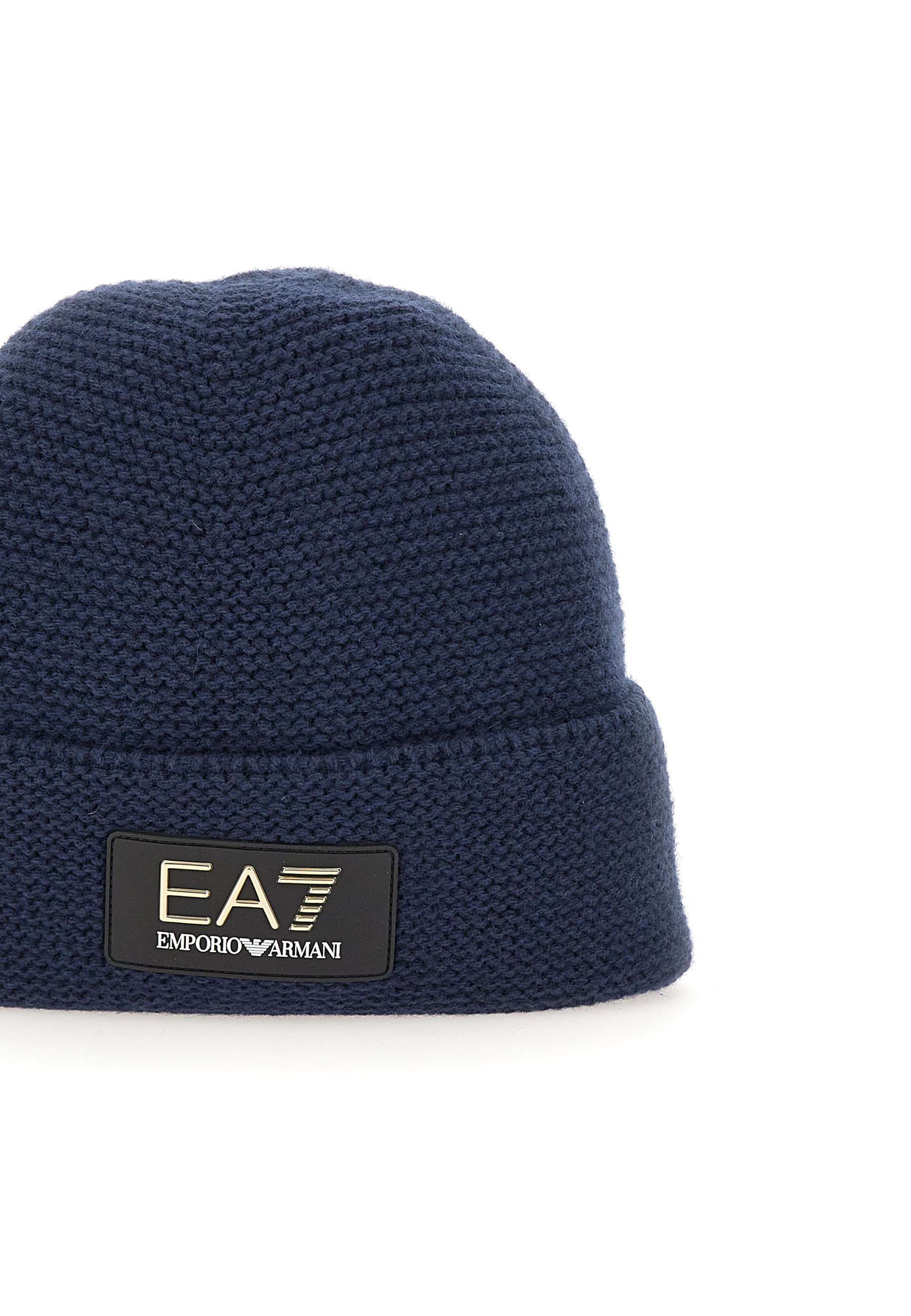 Ea7 Logo-patch Wool-blend Beanie In Black