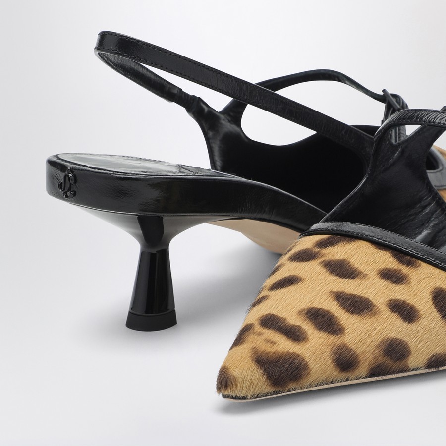 Jimmy Choo 'didi' Brown Slingback Pumps With Leopard Motif And Sculpted Heel