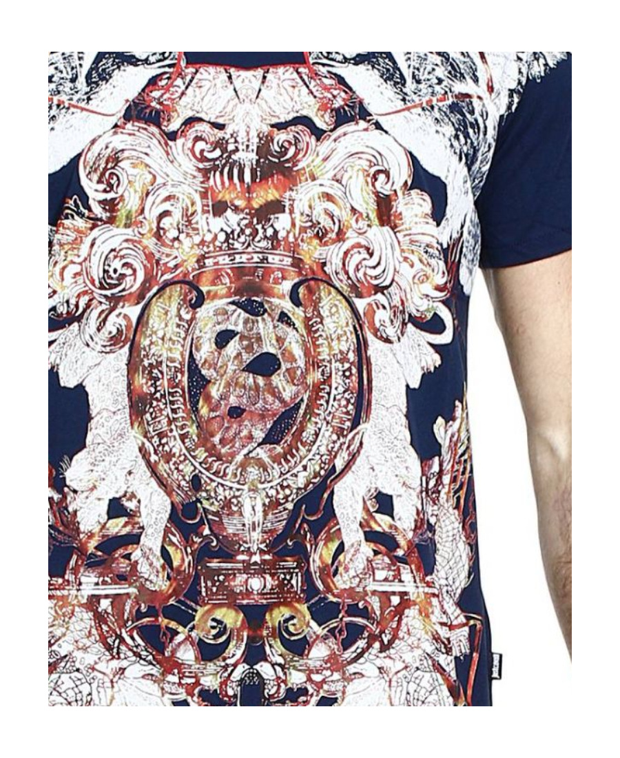 Just Cavalli Navy Blue Printed T-shirt In Multicolor