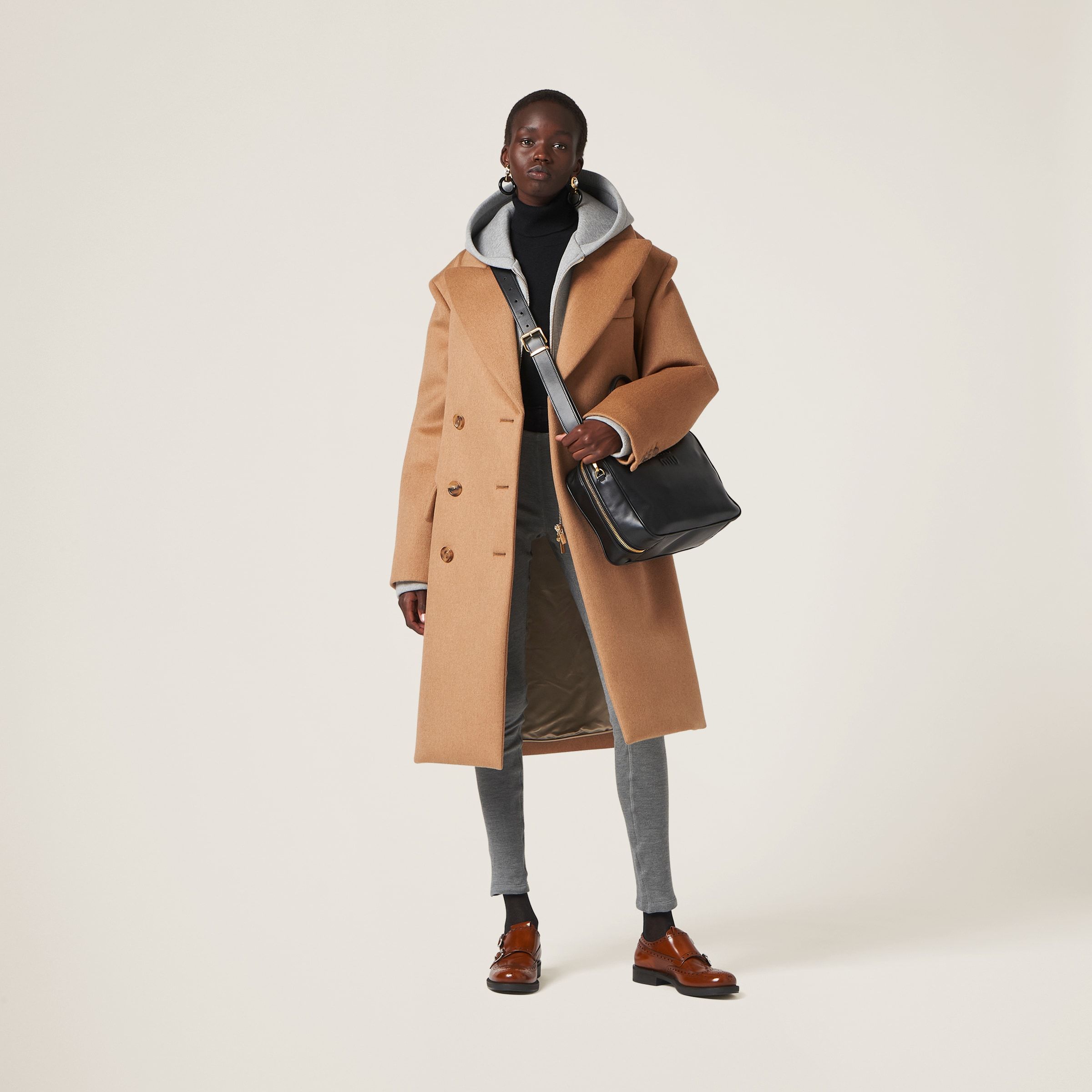 Miu Miu Double-breasted Camel Hair Coat In Brown