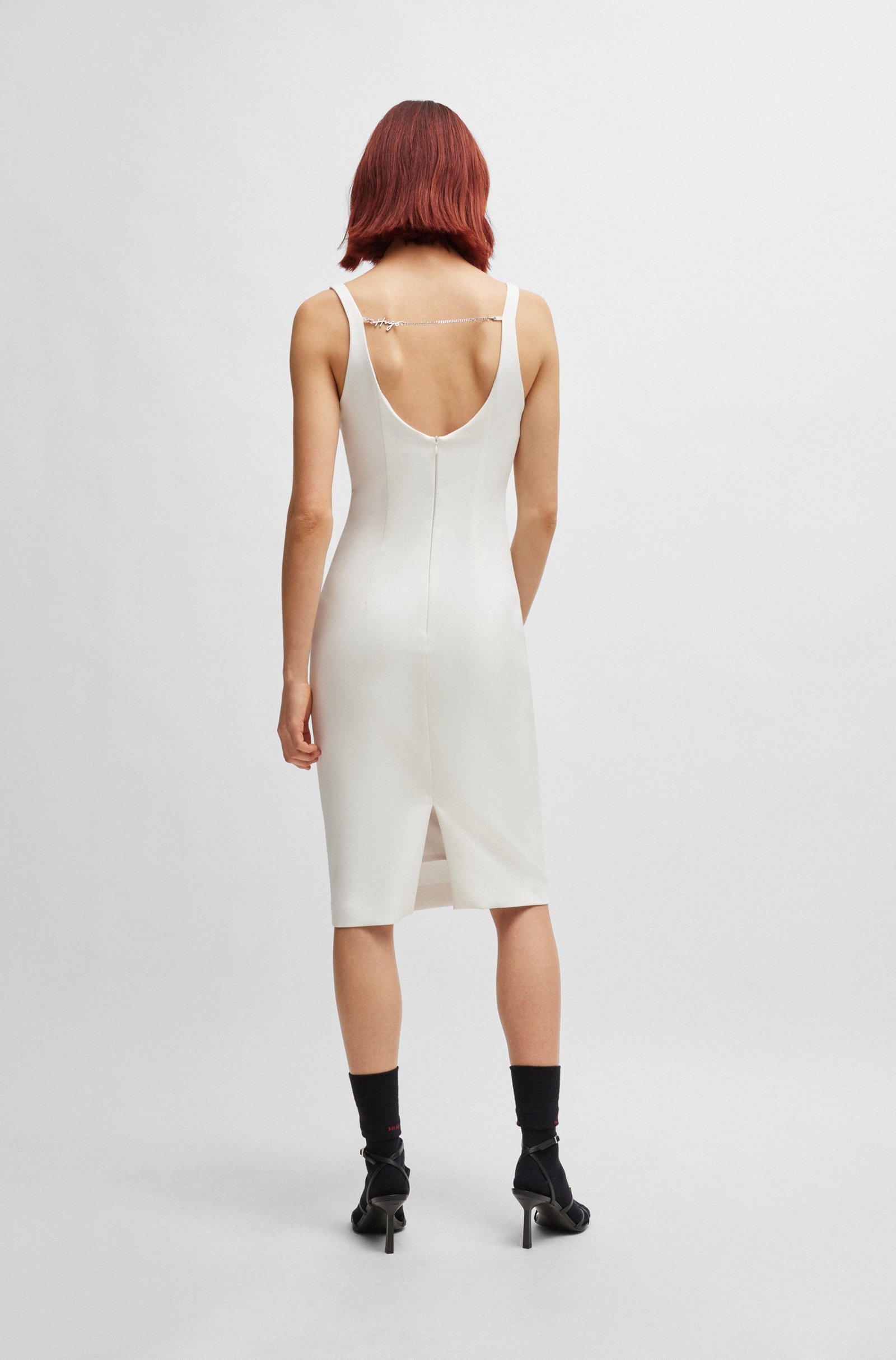Hugo Boss Square-necked Dress With Pleated Details In White