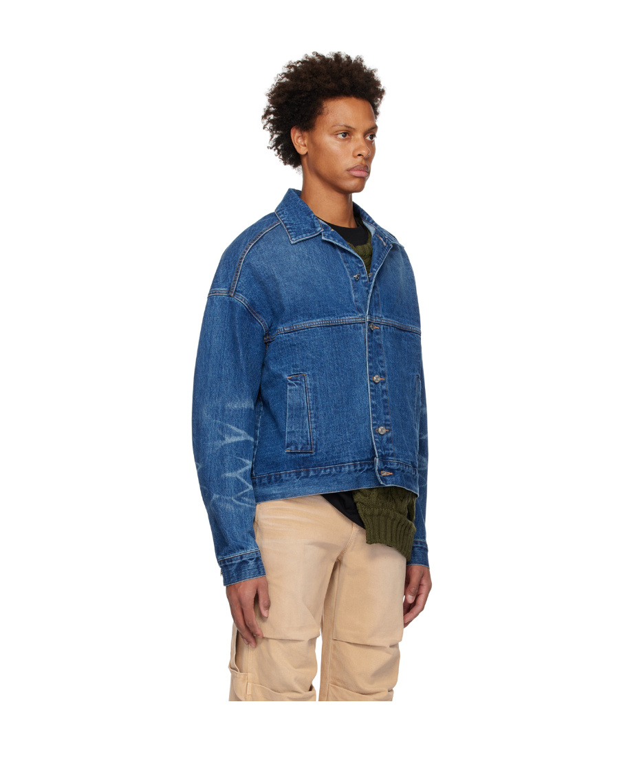 We11 Done Printed Denim Coat In Blue