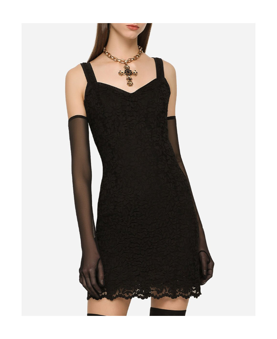 Dolce & Gabbana Floral-lace Mini Dress In Black