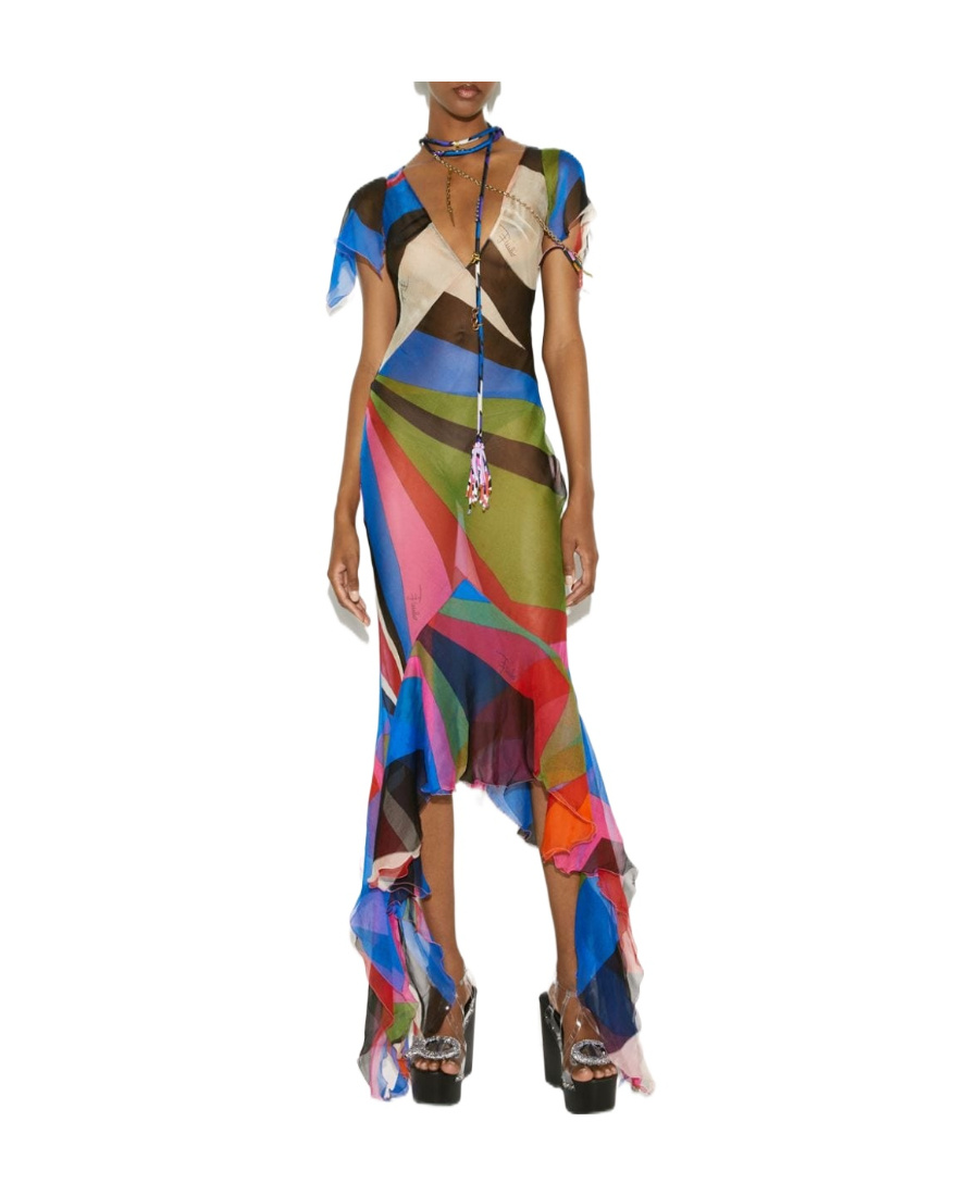 Pucci Goccia-print Silk Dress In Multicolor