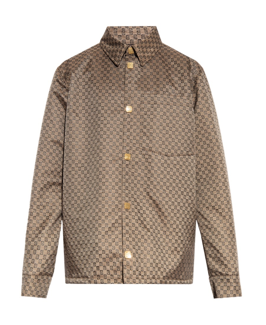 Shop Balmain Pb-monogram Shirt Jacket In Brown